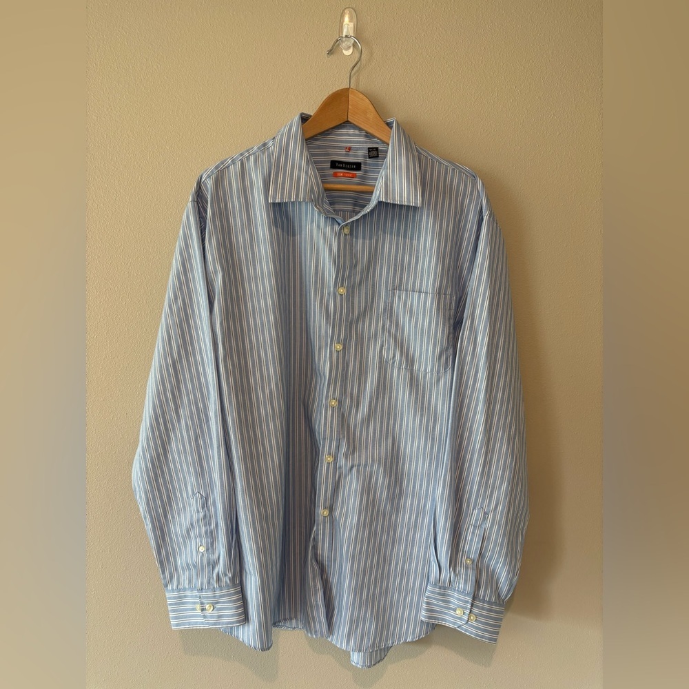 VAN HEUSEN Blue and White‎ Striped Oversized Button Down Shirt Size XXL Men’s